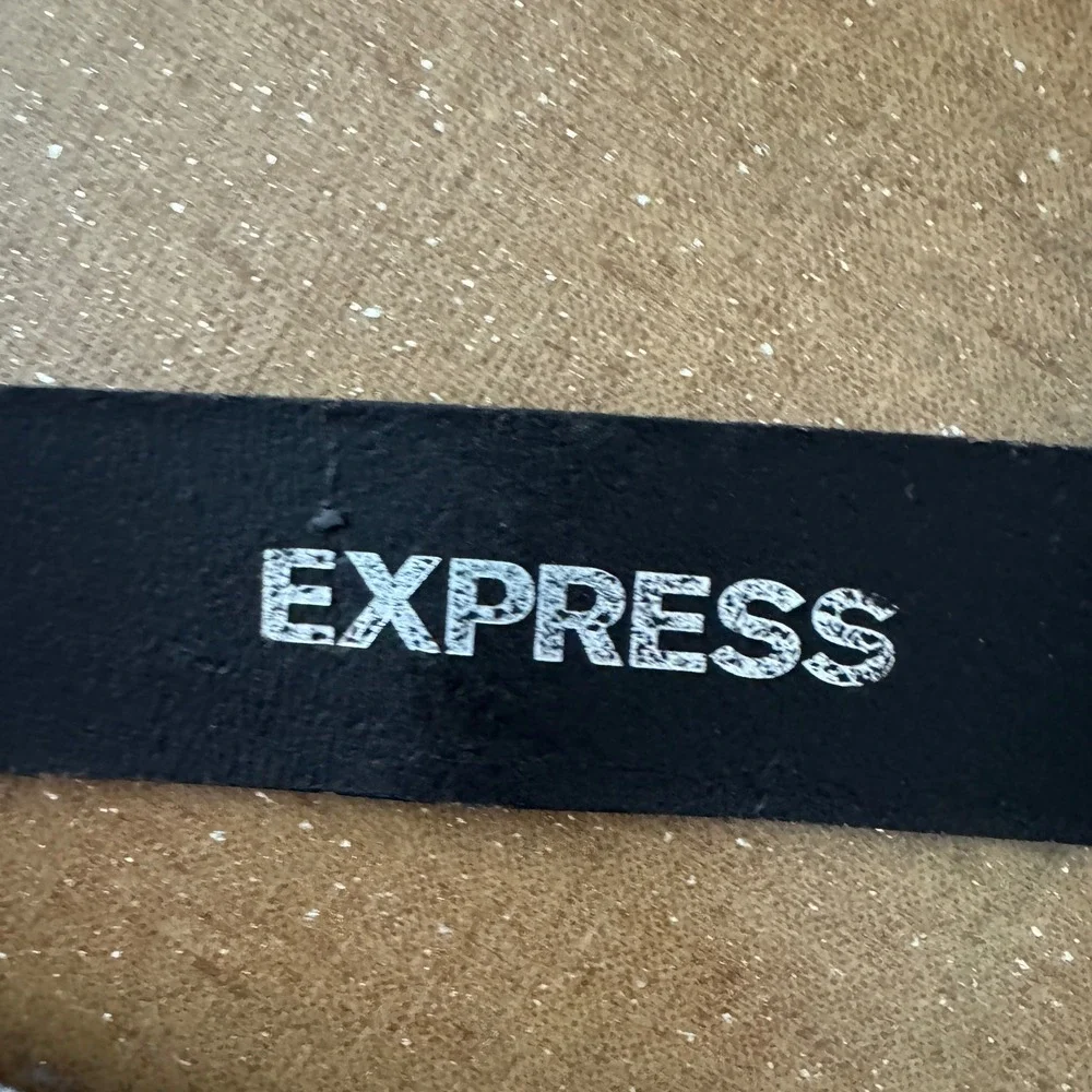 Express Black Y2K Leather Double Prong Buckle Wide Belt Womens‎ Small Vintage